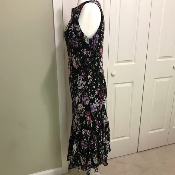 Chaps Ralph Lauren Black Floral Bateau Neck Mermaid Midi Dress 10 - Picture 4 of 15
